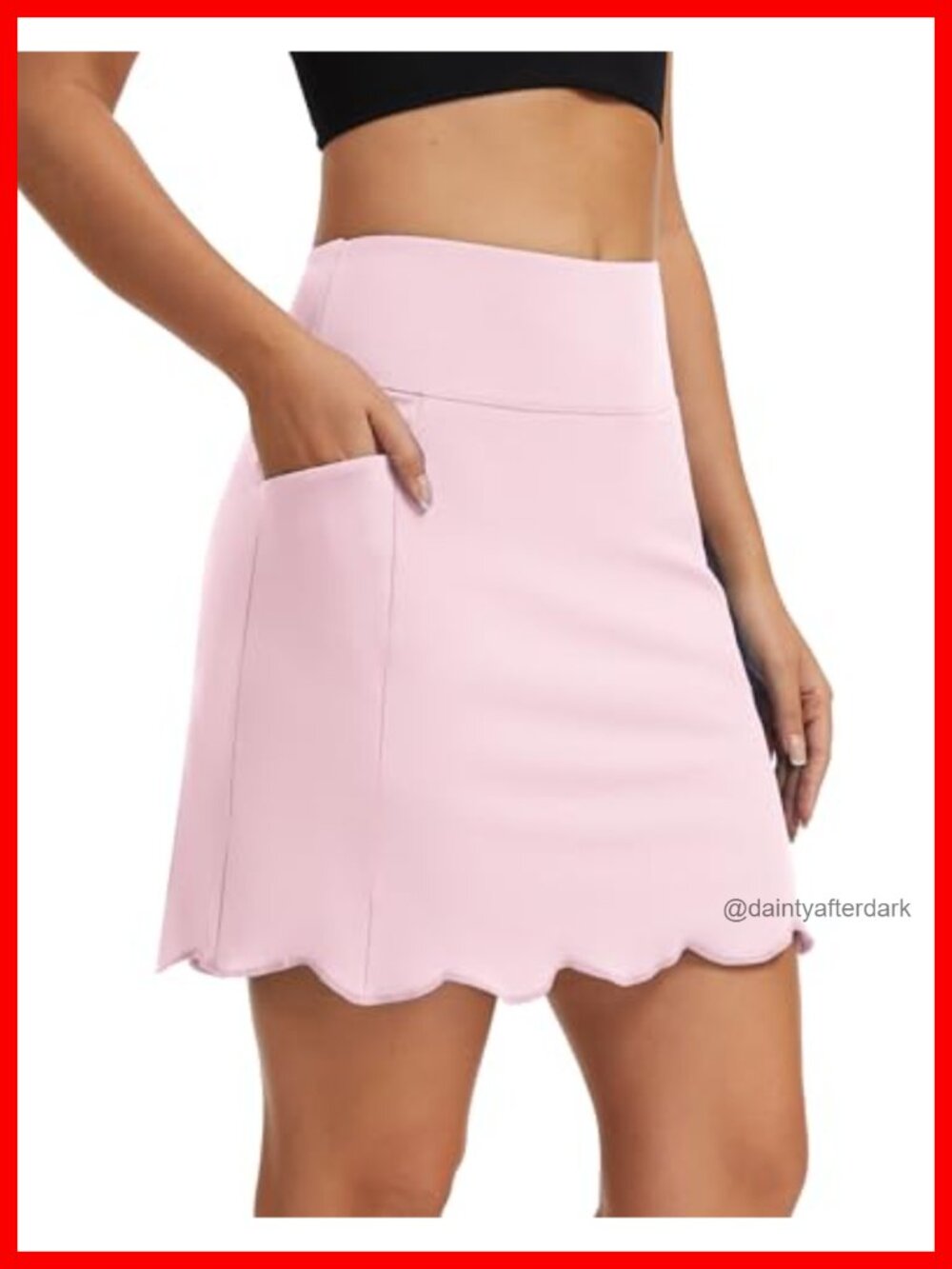 18" Scalloped Hem Skort Women High Waist Golf Tennis Athletic Workout 4 Pockets